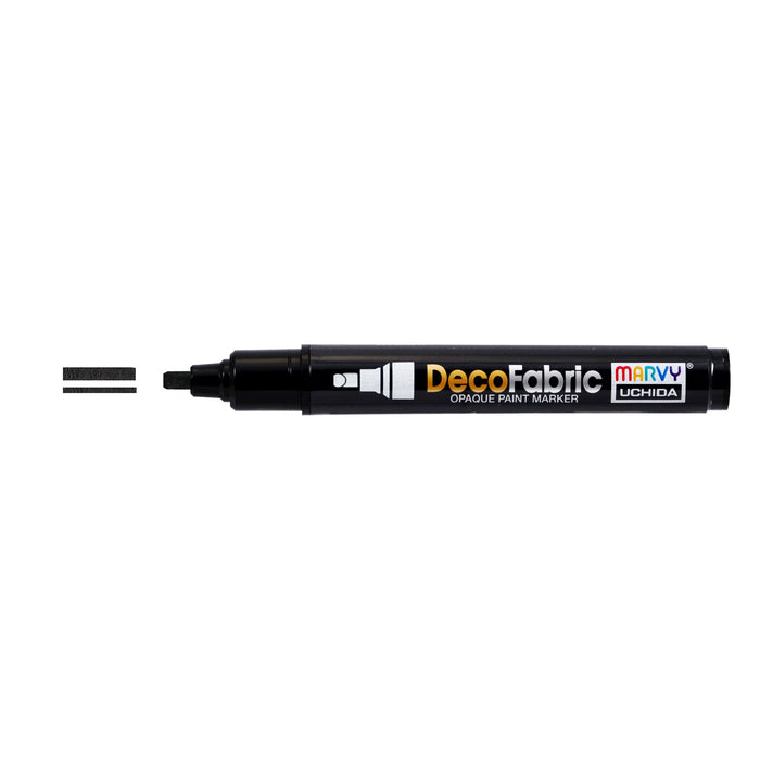 Decofabric marker black with cap off and color lines at tip