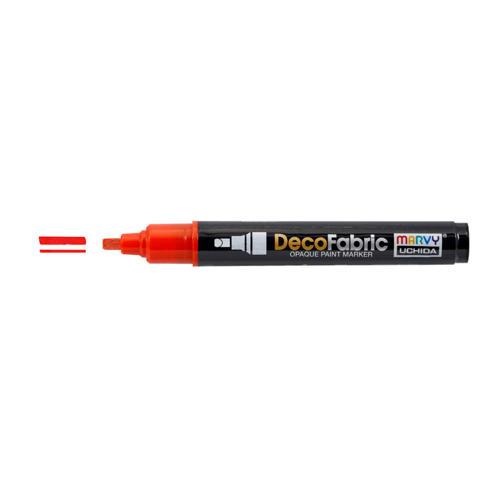Decofabric marker red with cap off and color lines at tip