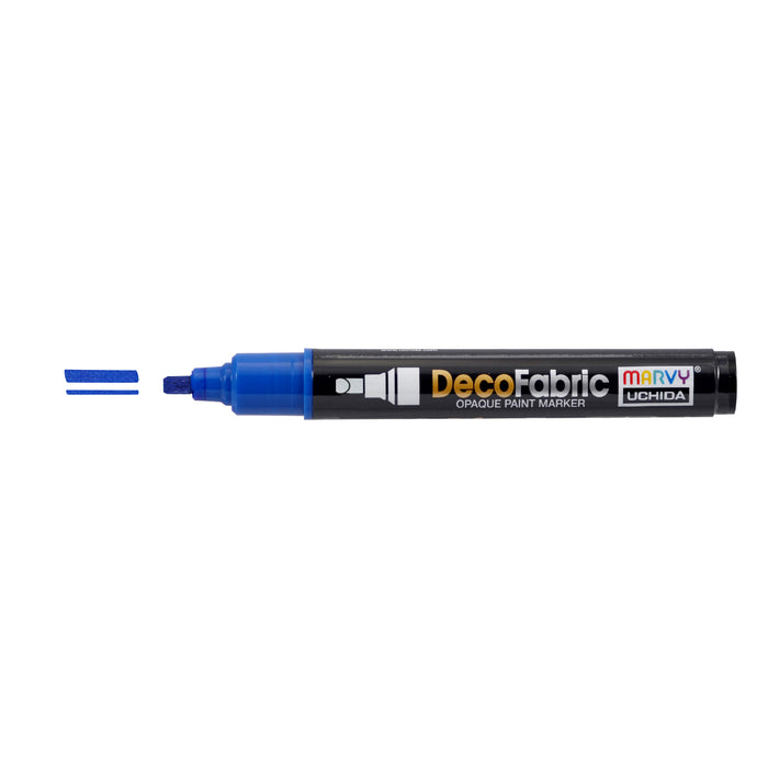 Decofabric marker blue with cap off and a color line at tip