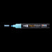 Decofabric marker fluorescent blue with cap off and a color line at tip with black background