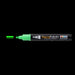 Decofabric marker fluorescent green with cap off and a color line at tip with black background