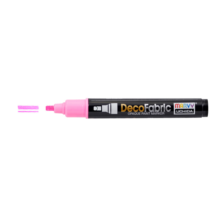 Decofabric marker fluorescent pink with cap off and a color line at tip