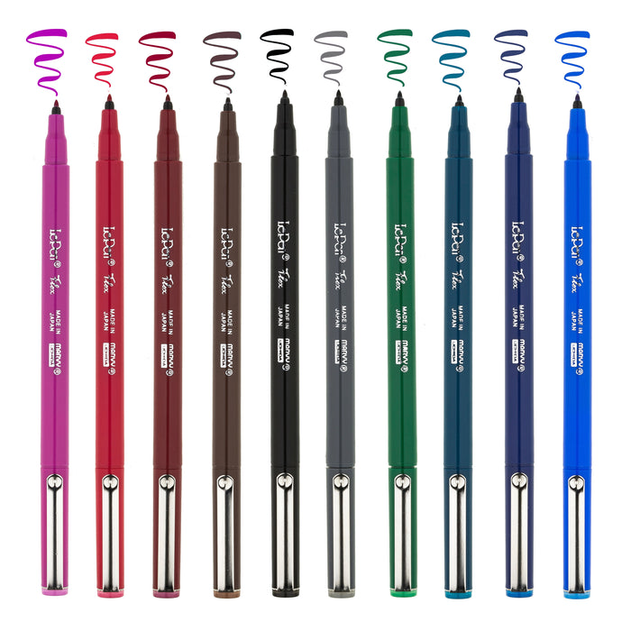 LE PEN FLEX 10 PRIMARY COLORS PINK, RED, BURGUNDY, BROWN, BLACK, DARK GREY, GREEN, ORIENTAL BLUE, NAVY, AND BLUE.