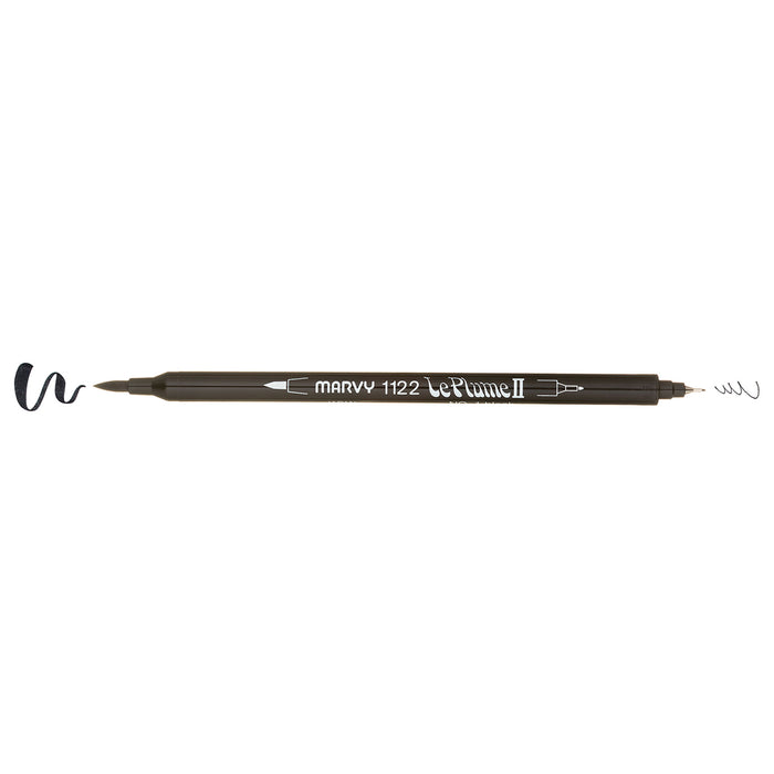 Le plume II marker sample with a brush tip on one end and a fine tip on the other.