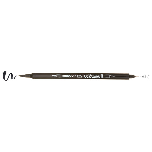 Le Plume II marker sample with a brush tip on one end and an extra fine tip on the other.
