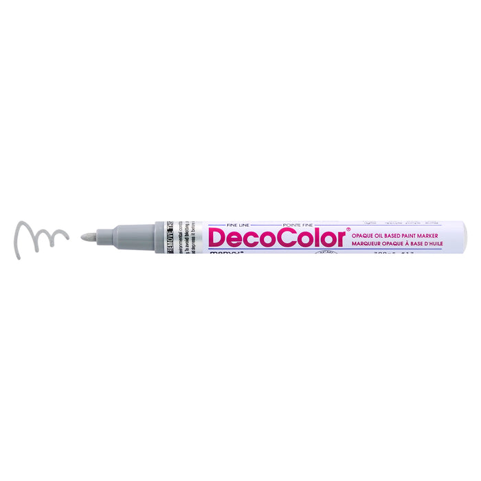 Decocolor Retro fine tip marker grey with cap off and color squiggle at tip