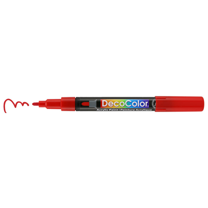 Decocolor Acrylic fine tip red with cap off and squiggle at tip