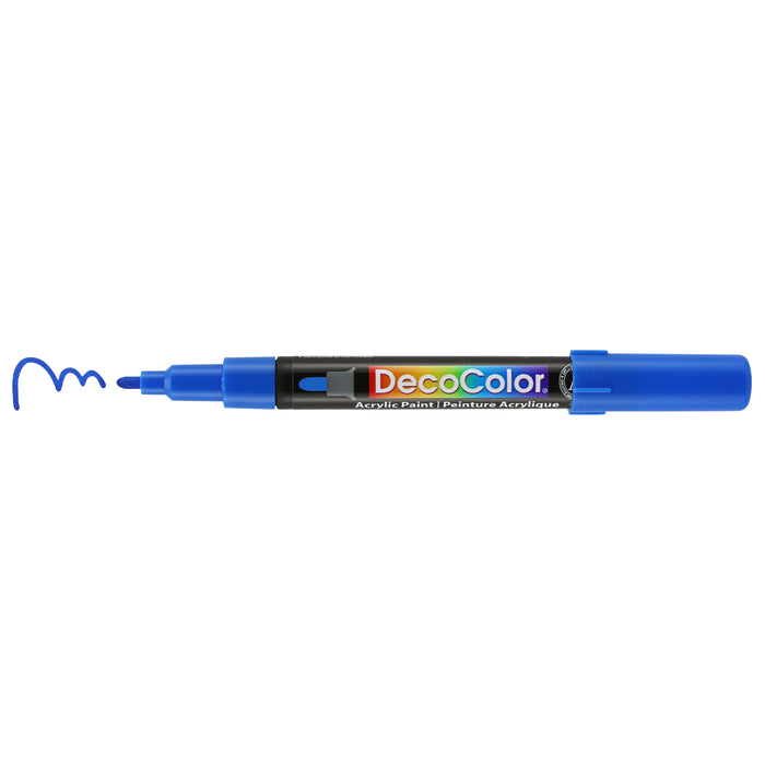 Decocolor Acrylic fine tip blue with cap off and squiggle at tip
