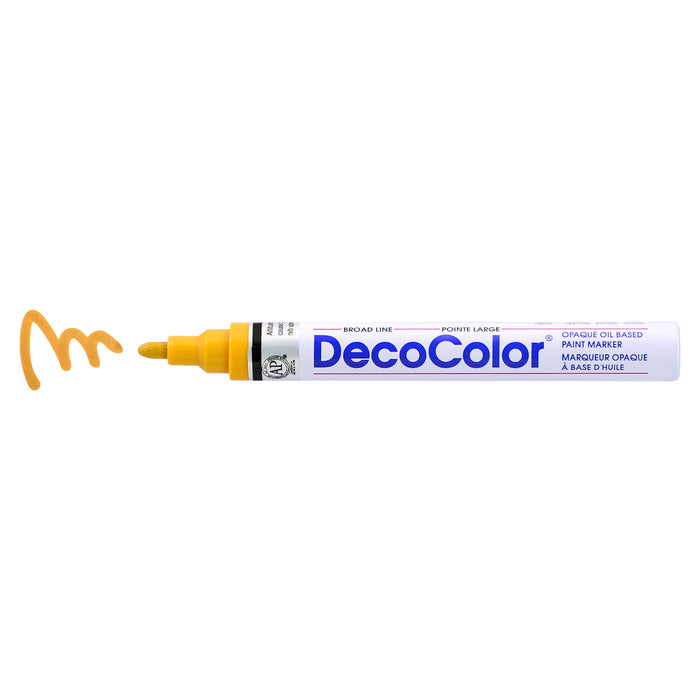 DECOCOLOR Decocolor broad marker in mustard with cap off and a color squiggle at tip