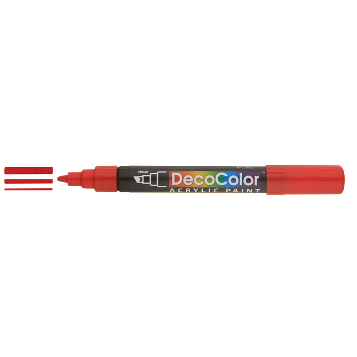 Decocolor acrylic marker red with cap off and color lines at tip