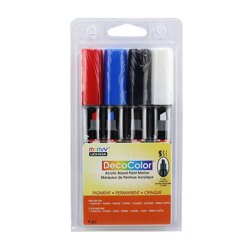 Decocolor acrylic basic marker set with red, blue, black and white