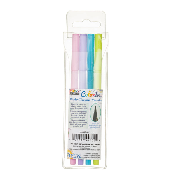 COLOR IN BRUSH MARKER - PASTEL 4 PC SET