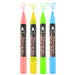 Bistro chalk fluorescent broad tip markers with cap off showing ink colors fluorescent red, fluorescent yellow, fluorescent green and fluorescent blue on a white background.
